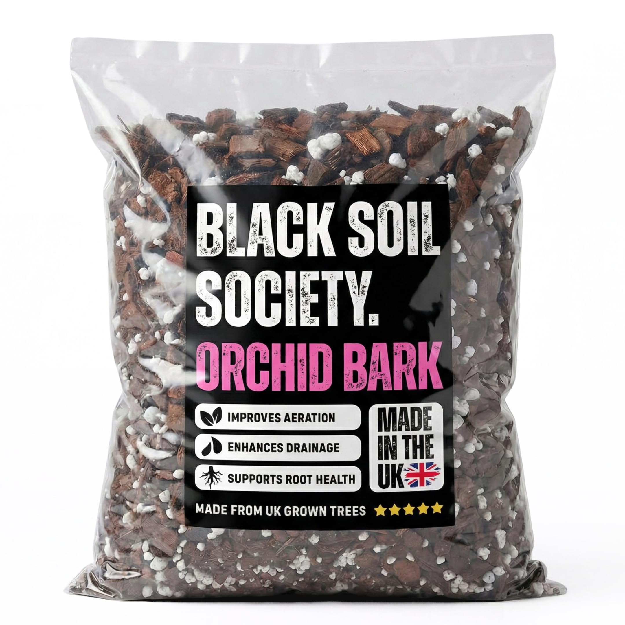 BLACK SOIL SOCIETY | Orchid Bark Mix – Chunky Orchid Bark with Perlite - Fast Drainage & Root Support – Professional Substrate for Phalaenopsis & Indoor Plants – Hand Blended in the UK (10 Litre)