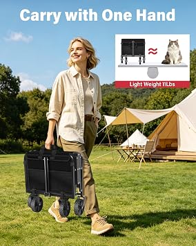 Folding Wagon Cart with All-Terrain Wheels Heavy Duty Collapsible Utility Wagon for Grocery, Sports, Garden, Camping, Shopping (Black 330LBS)