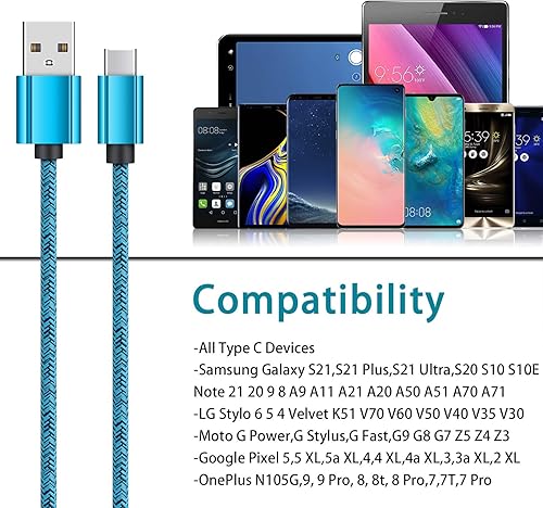 Vista 7 de Cable de carga tipo C, cables USB C, cable de carga rápida para teléfono de 6 pies, paquete de 2 para Samsung Galaxy S25 Edge S24 S23 Ultra S22 S21