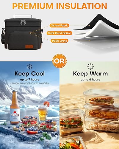 Miniatura 2 de HOTOR Lonchera térmica para hombres y mujeres, lonchera a prueba de fugas con 4 bolsillos, correa ajustable, ideal para el trabajo, picnic, viajes,