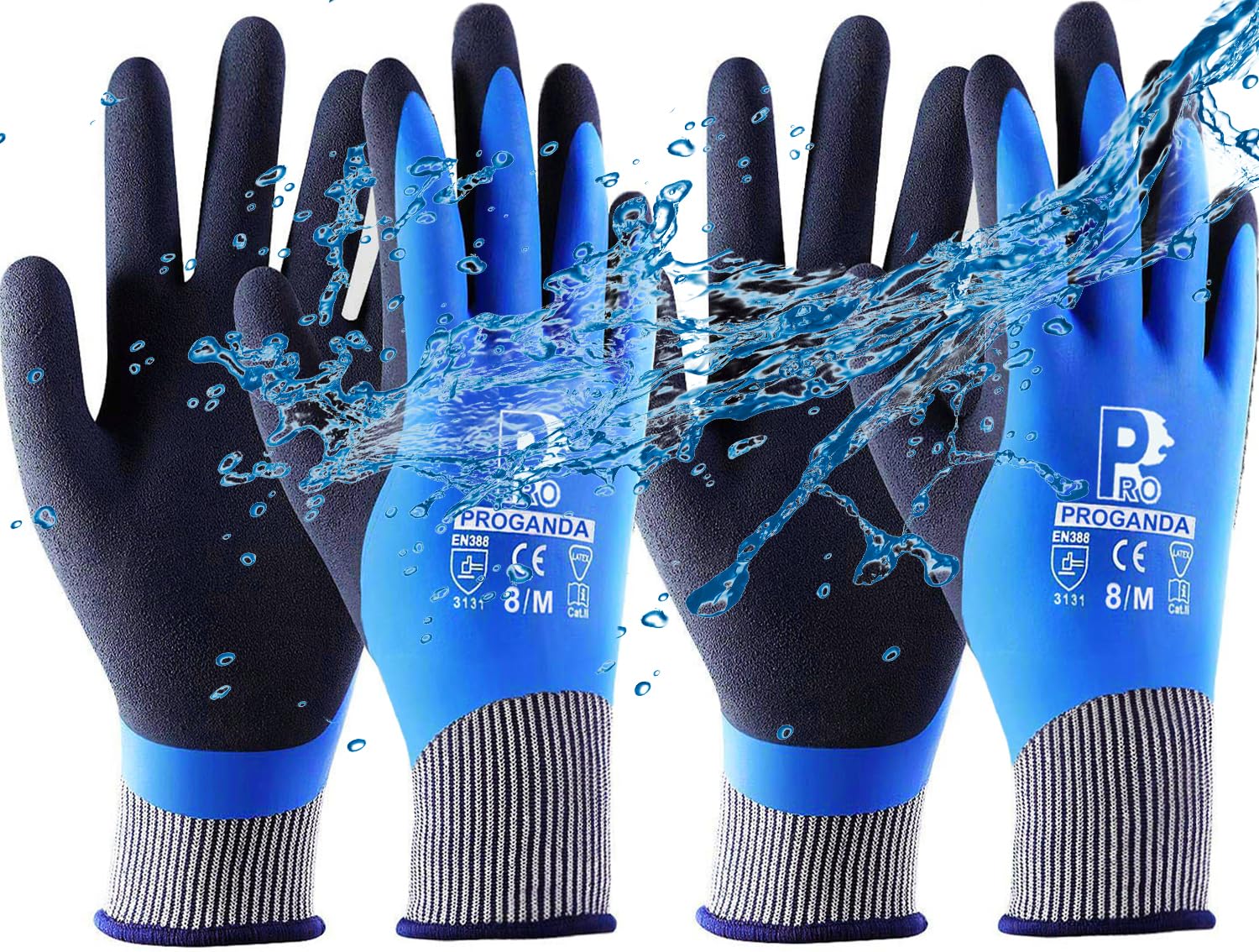 2 Pairs of Waterproof Work Gloves, Garden Gloves, Protective Gloves, Double Latex Coated Gloves for Garden, Yard, Outdoor Work