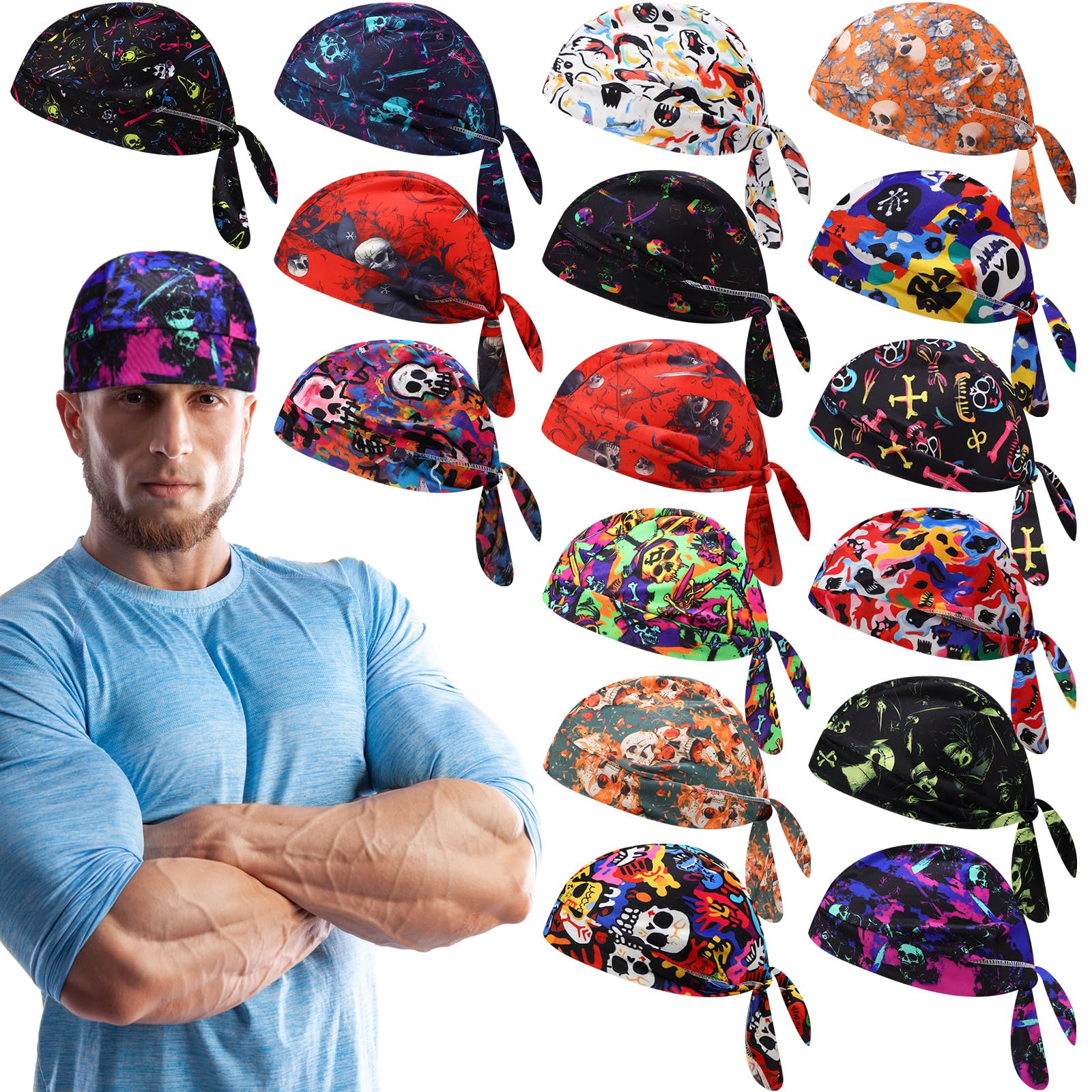 JaGely 16 Pack Do Rag Caps for Women Christmas Beanie Satin Durag Oversized Bandana Chemo Cap Cancer Headwear