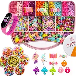 Kit Miçangas Infantil 3500 Pçs Para Montar Pulseiras Bolinhas Maleta 19x13 Cm 1 Relógio Digital Anita Bijuterias