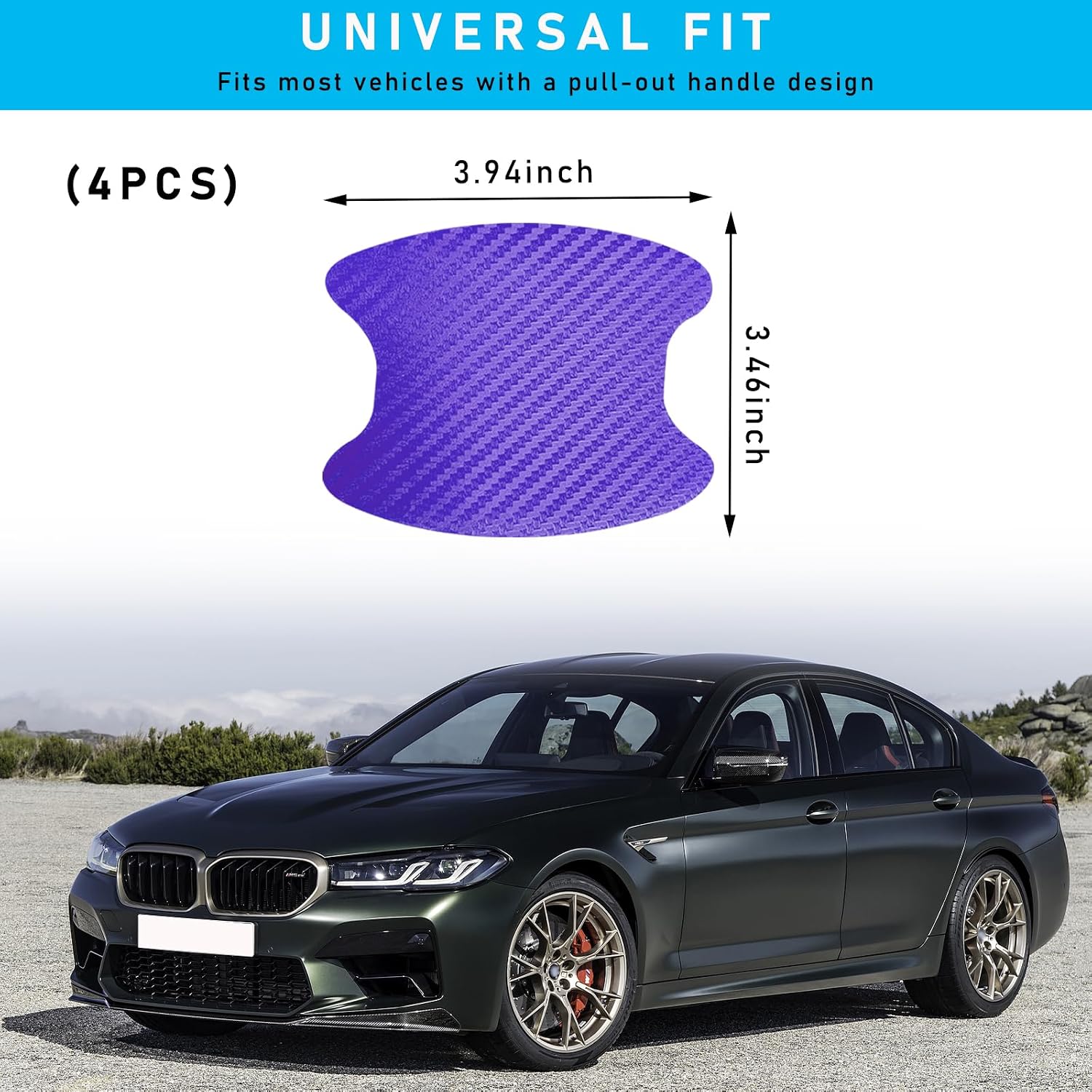 Ziciner 4 PCS Car Door Handle Sticker, Carbon Fiber Texture Auto Door Handle Protective Films, Anti-Scratches Door Side Handle Paint Guard, Universal Vehicle Accessories for Most Cars image 2