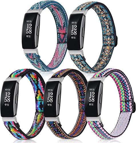 Paquete de 5 bandas elásticas compatibles con Fitbit Inspire 2 BandInspire HR BandsInspire Band, suave bucle ajustable tela de nailon transpirable