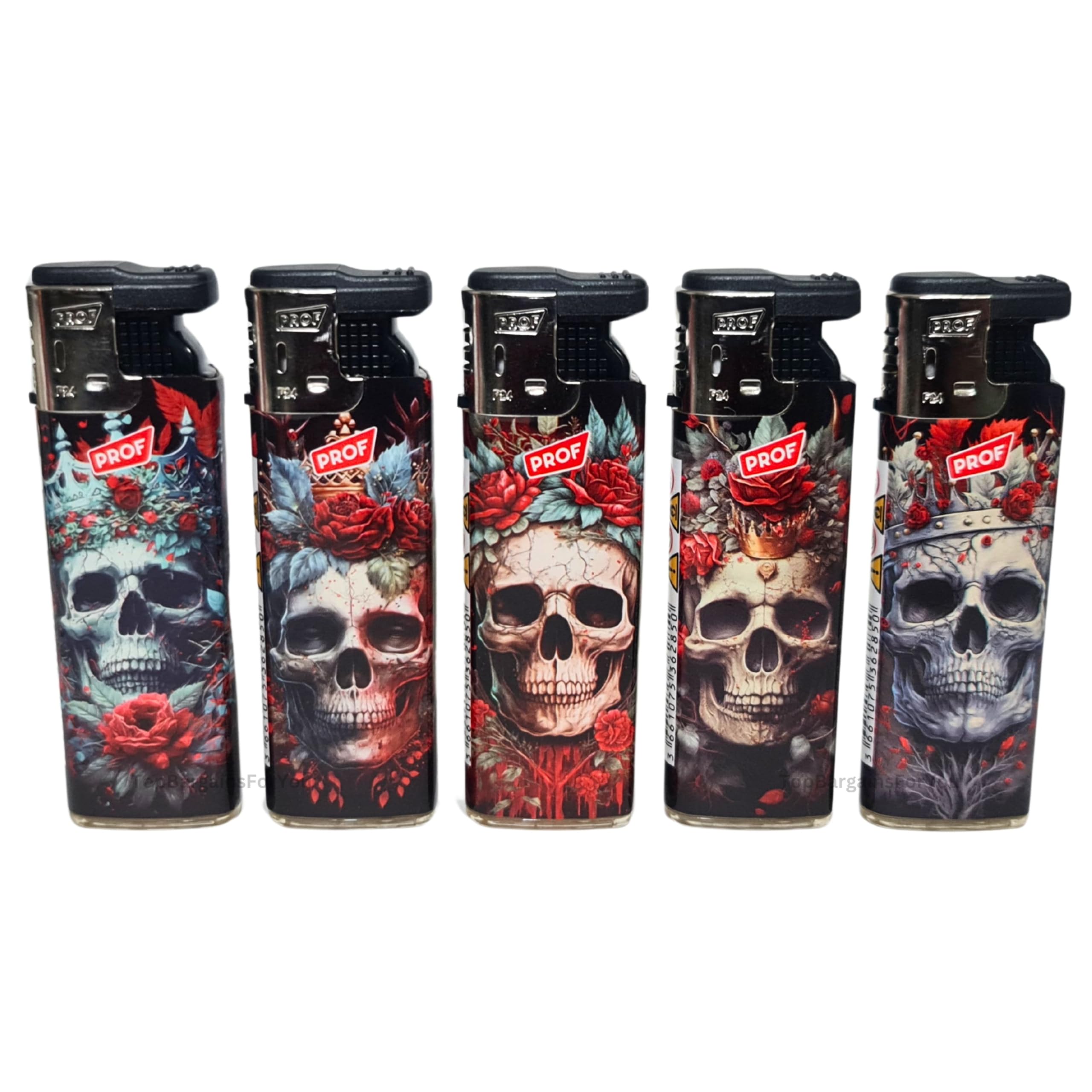 Zactly Multicolor - 5 X Prof Colourful Windproof Dustproof Jet Lighters Really Powerful – Limited Edition (Skull & Roses)