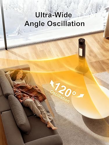 Miniatura 5 de Calentadores de espacio para uso en interiores, calentadores eléctricos portátiles con termostato, control remoto, oscilación de 75, temporizador de