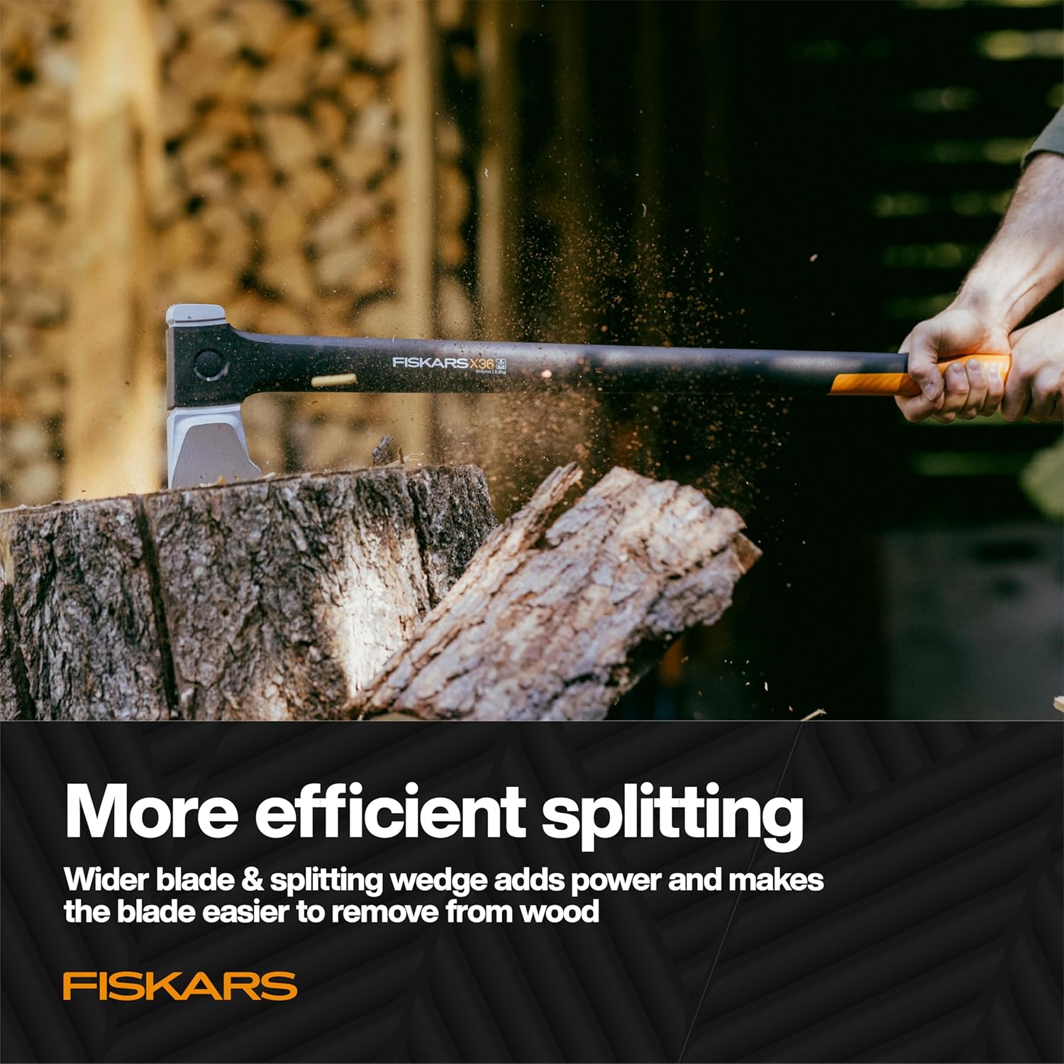 Fiskars X36 Super Splitting Axe 36", Forged Steel Blade for More One-Strike Splits on Large Logs, Shock-Absorbing FiberComp Handle & Low-Friction Coating for Easy Removal & Rust Protection