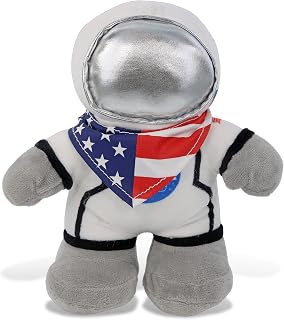 DolliBu Snug-Mooshies Standing Astronaut Plush Stuffed Animal with USA Flag Bandana and Name Personalization - United States of America Astronaut Patriotic Stuffed Animal - 9 Inches