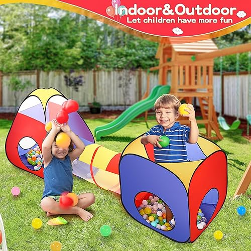 Miniatura 5 de Tienda de campaña 3 en 1 para niños pequeños con piscina de pelotas para bebés y túnel de juego, casa de juegos para interiores y exteriores con