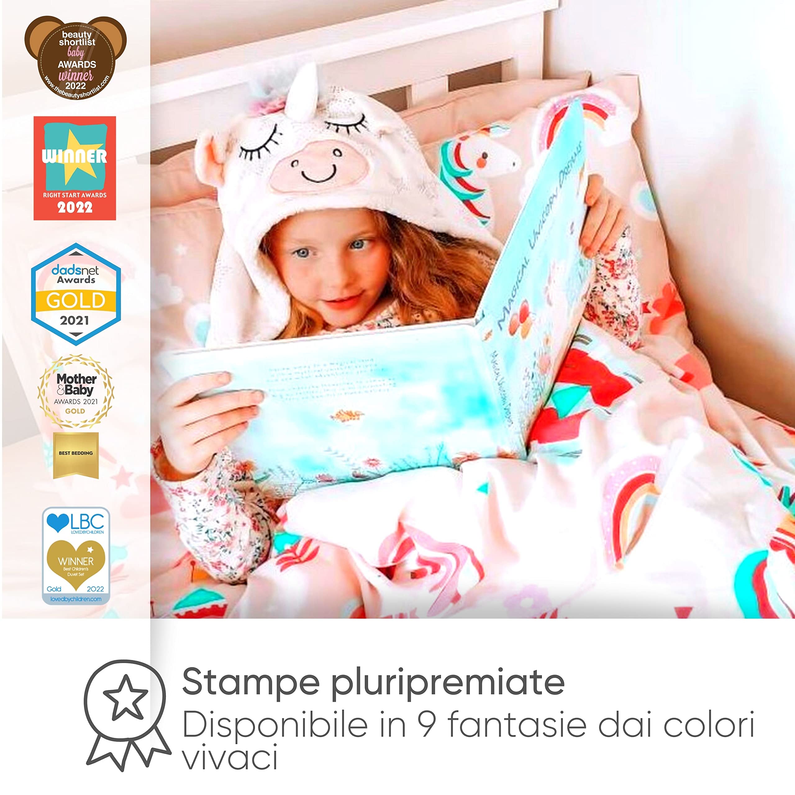 Bloomsbury Mill - Set biancheria da letto per bambini - Unicorno, Principessa e Arcobaleni - Set Copripiumino Lettino e federa per Ragazee - Lenzuola Culla per junior e bambino - Rosa -120 x 150 cm