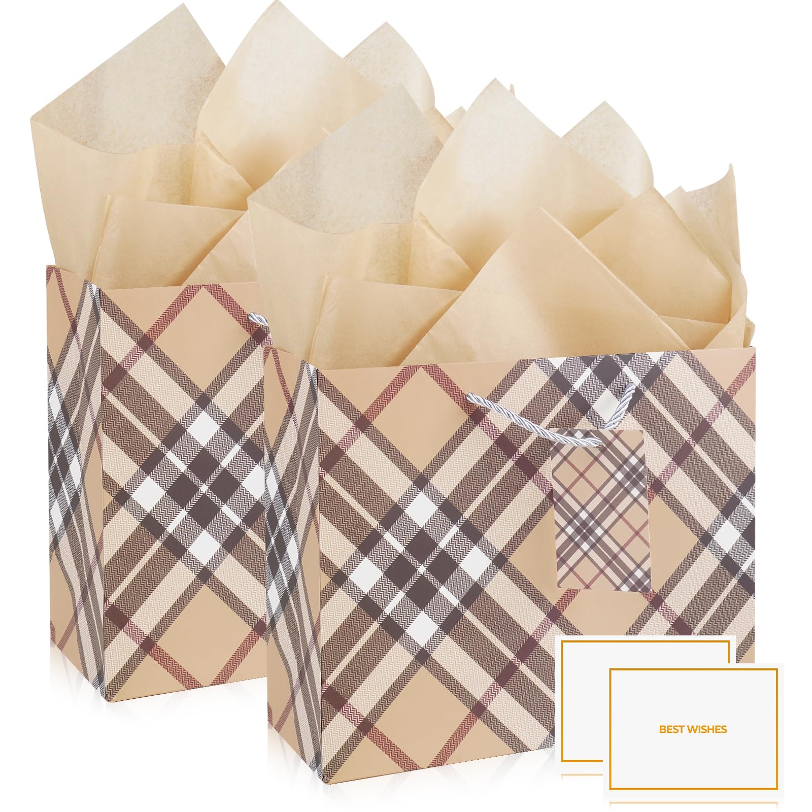 Gift Bags for Present, 2 Pcs Medium Gift Bag with 2 Wrappers and 2 Cards, Paper Gifts Bags with Handles for Women Men Birthday Wedding Party 24.5 * 19.5 * 9.5cm