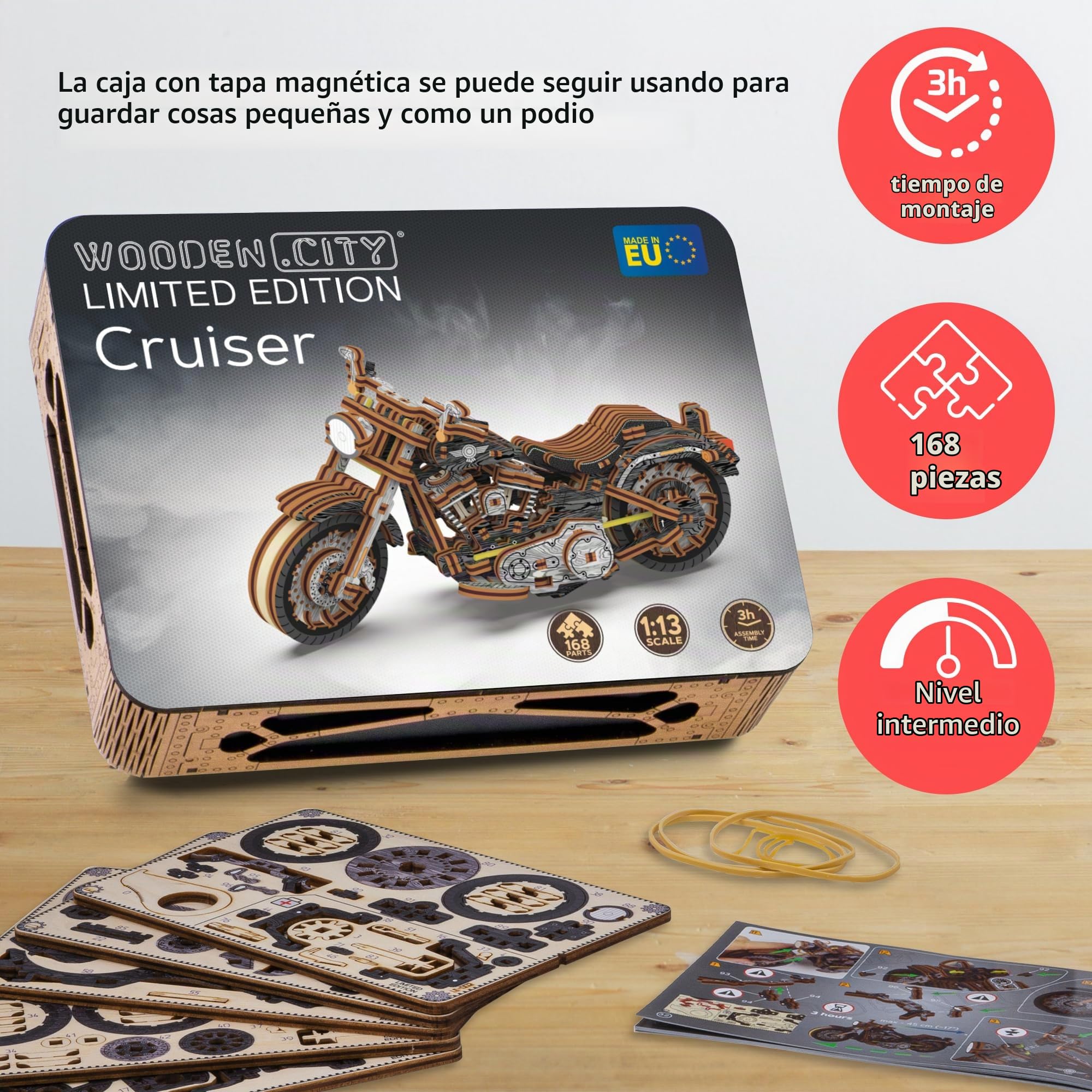 WOODEN.CITY Cruiser V-Twin Limited Edition - Maqueta para Construir Adultos, Puzzle Madera, Maquetas Madera, Escala 1:13, Carcasa Pintada - Ideal para coleccionistas y entusiastas