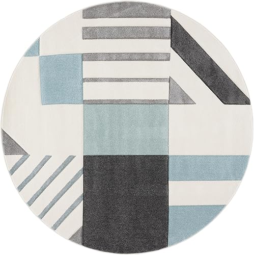 Vista 25 de SAFAVIEH Alfombra de área de 8 x 10 pies – Colección Hollywood – Grande – Marfil y azul pavo real, diseño moderno de mediados de siglo, no desprende