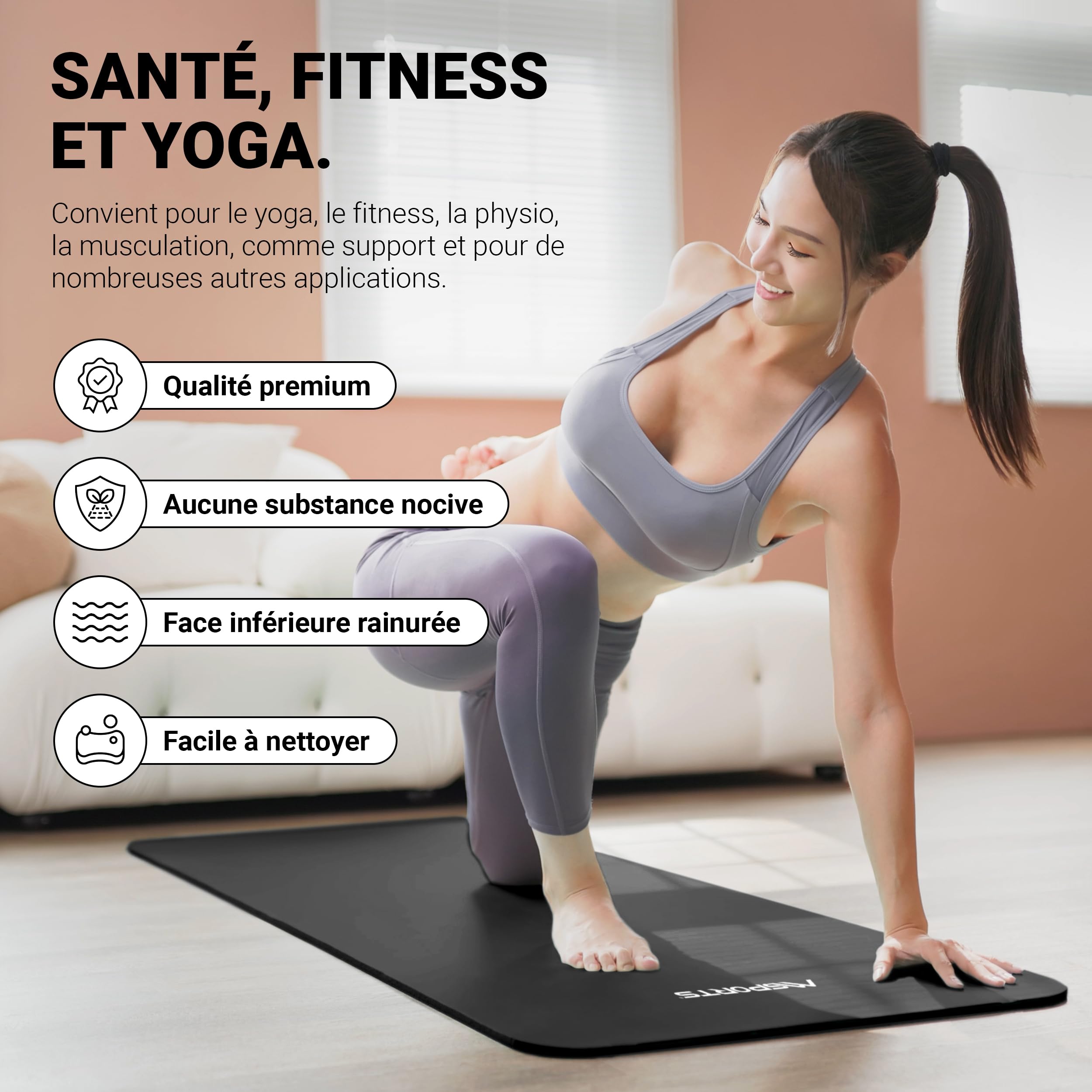 MSPORTS Tapis de Gymnastique Premium – Tapis de Sol Antidérapant pour Fitness, Yoga & Musculation – Disponible en 4 Tailles, et 12 Couleurs Tapis de yoga épais