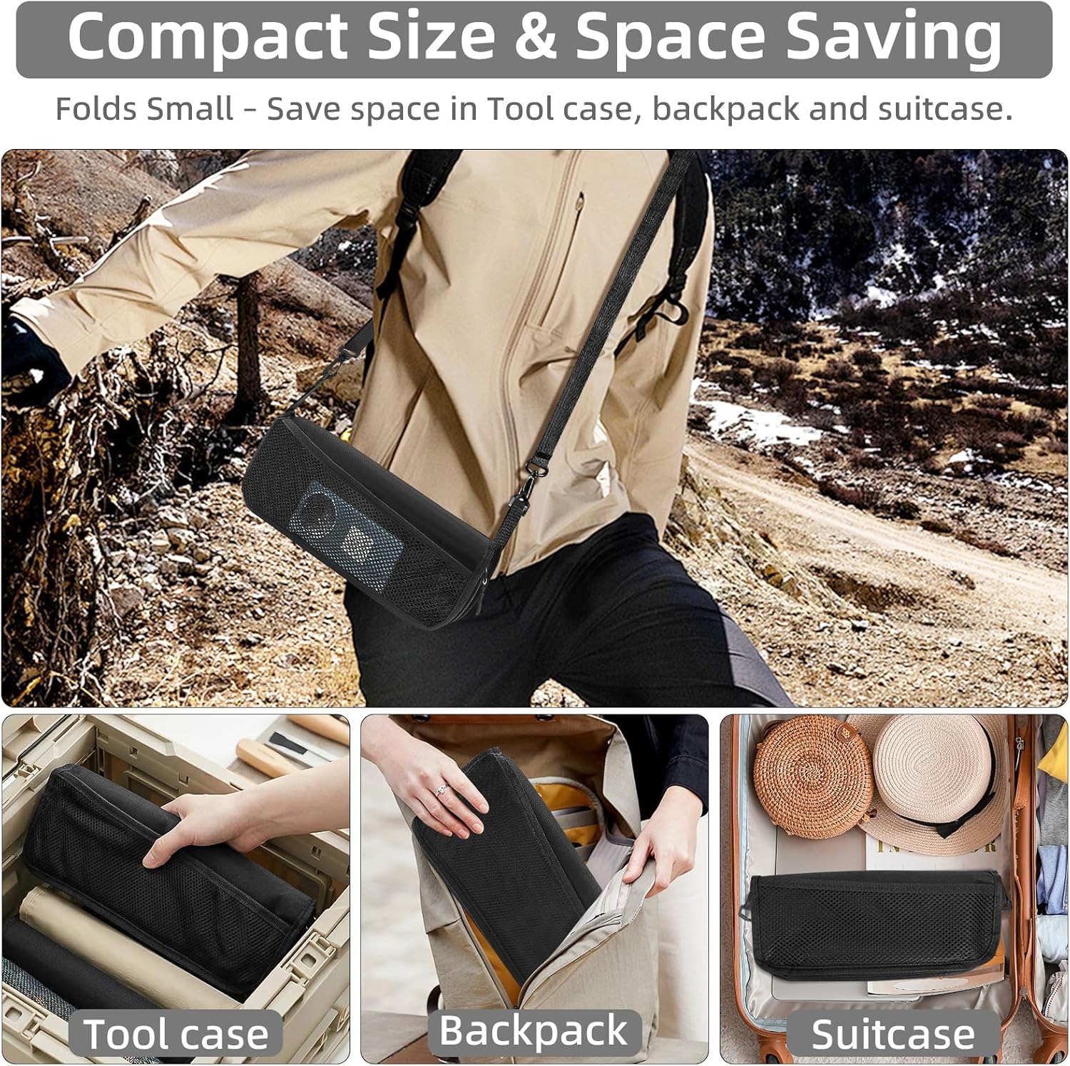 Portable Folding Camp Stool with Side Pocket, Taller Foldable Camping Stool for Adults, Metal Backpacking Stool Lightweight Mini Folding Chair, Compact Camping Seat Travel Fishing Hiking Mobile Chair