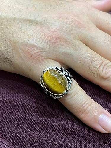 Men Handmade Ring, Tiger Eye Stone Ring, Tiger Eye Gemstone Ring, Turksh Handmade 925k Sterling Silver Ring