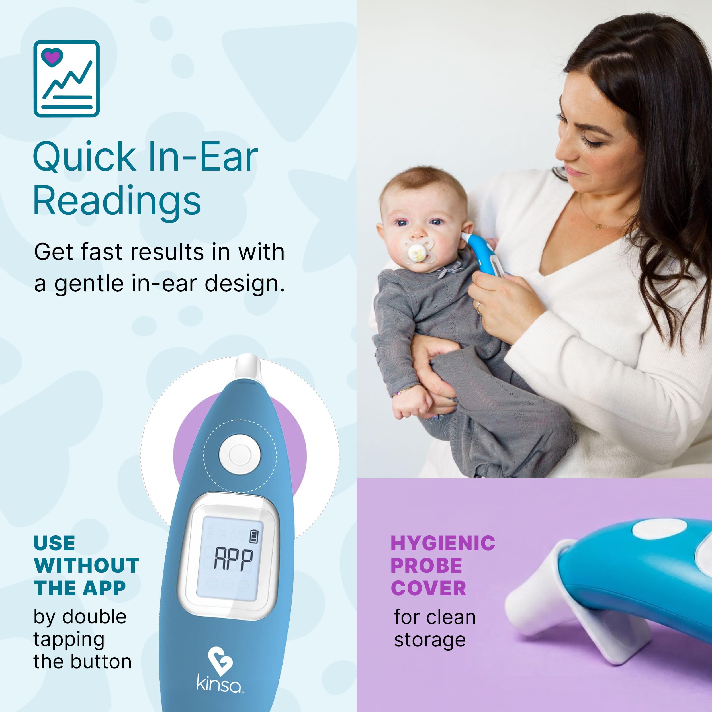 Kinsa Intelligentes Ohr-Digital-Thermometer für Fieber, präzise, schnell, medizinisches Infrarot-Termometro für Babys, Kinder, Erwachsene, FDA-zugelassen für Körpertemperaturmessungen, verbessert für