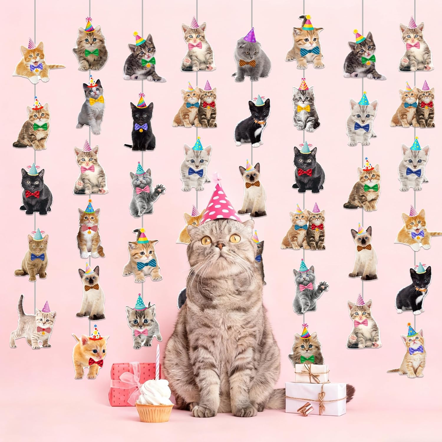 Cat Theme Garlands Kitten Birthday Party Decorations 8PCS Pet Cat Hanging Paper Garland Banners Kitten Ceiling Decor for Kitties Birthday Party Baby Shower Favor Supplies - Image 6