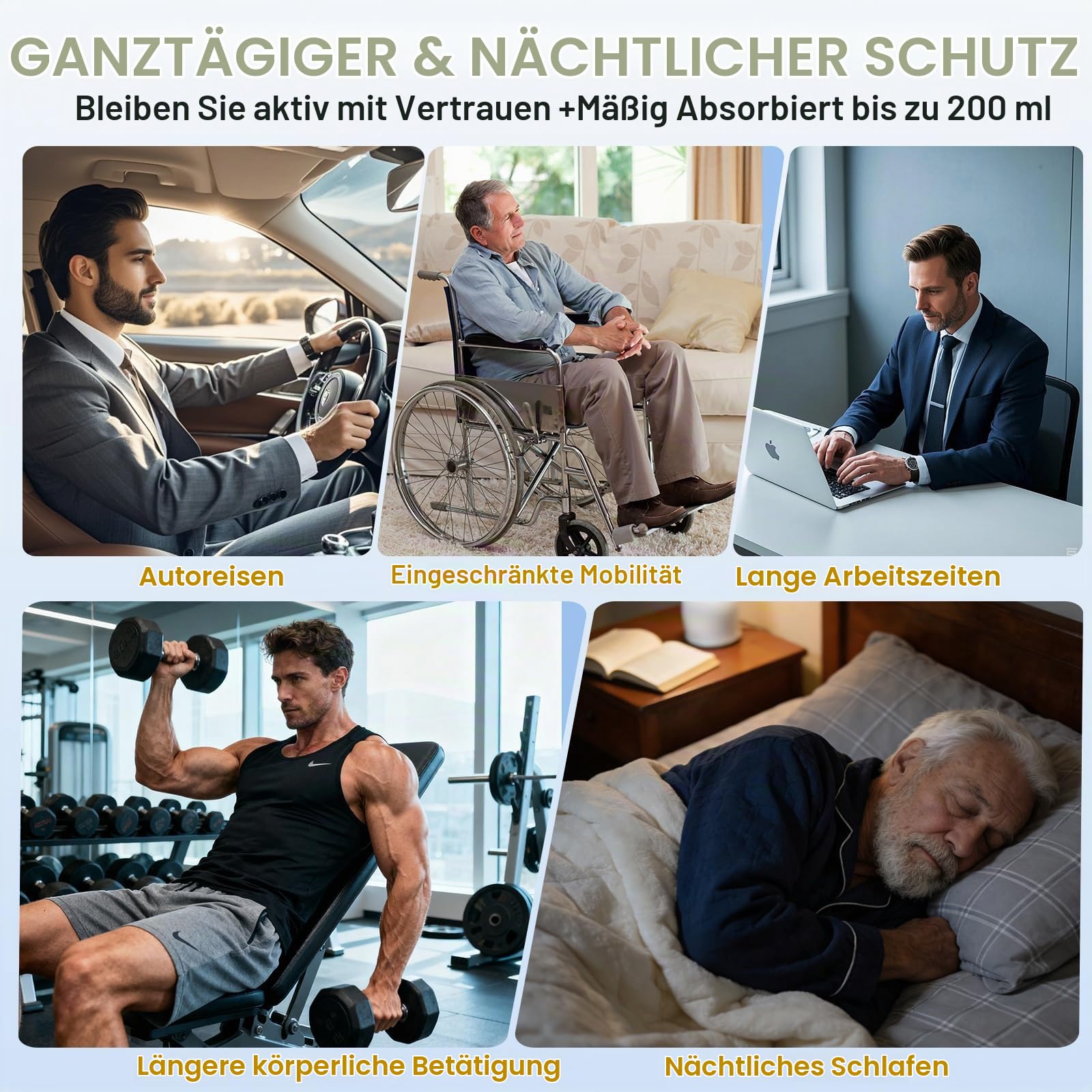 3er Pack Inkontinenz Pants Männer, Inkontinenz Hose Herren 200ml saugfähig | Waschbare Herren-Boxershorts aus Baumwolle, Inkontinenz Unterhosen, Wiederverwendbare saugfähige Unterwäsche für Männer (XL)