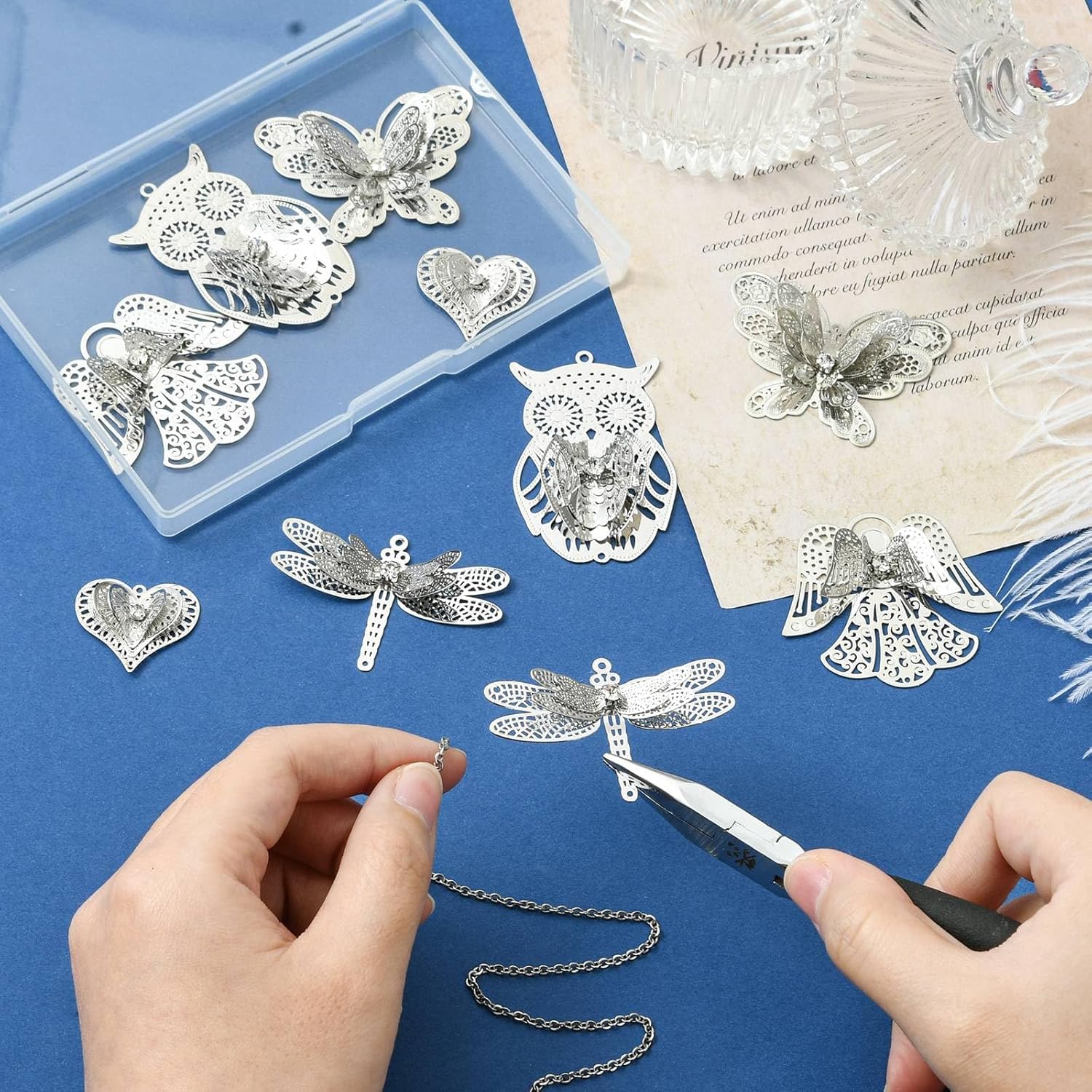 KitBeads 10Pcs 5 Styles Butterfly Dragonfly Charms Antique Filigree Connector Charms 3D Hollow Heart Angel Wing Charms for DIY Jewelry Making Necklaces - Image 5