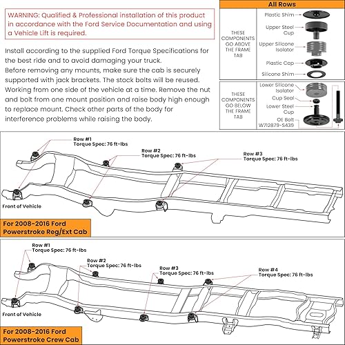 Miniatura 6 de Kit de montaje de cuerpo de silicona para Ford F-250 F-350 Crew Cab 2008-2016 Crew Cab Bujes de montaje de cabina de silicona superior para mejorar