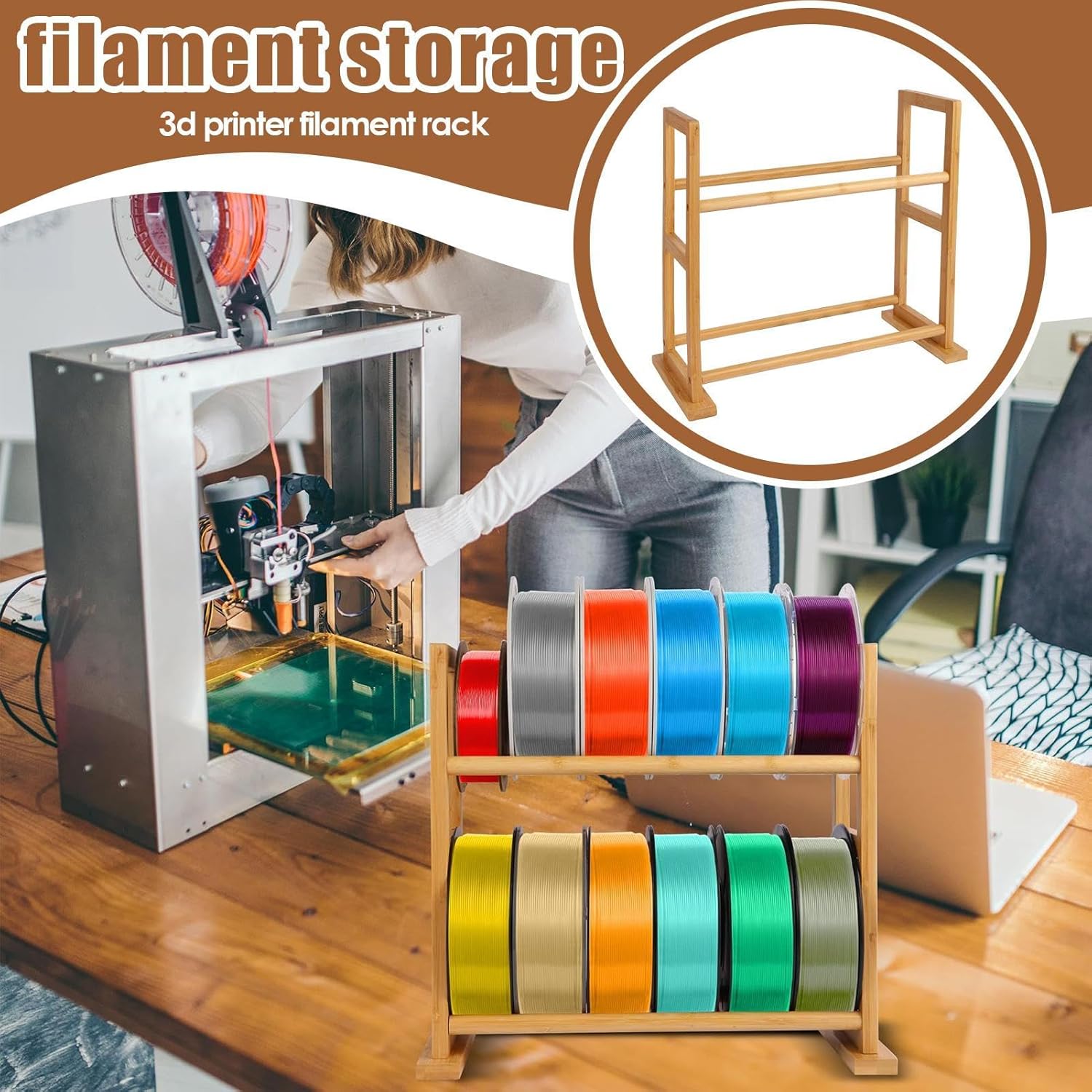 Filament Storage Rack, 3D Printer Filament Storage Shelf, 2-Tier Desk Organization Shelf for Workshop Lab Consumables Management