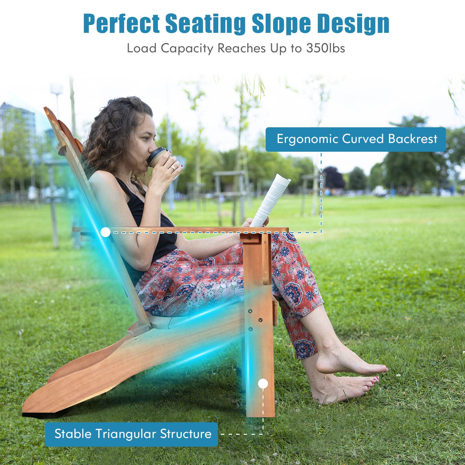 GIANTEX Adirondack krzesło ogrodowe z drewna akacjowego, fotel ogrodowy, styl rustykalny, Westport Chair/fotel, meble ogrodowe, drewniane leżanki, obciążenie 160 kg, ergonomiczne krzesło drewniane, do