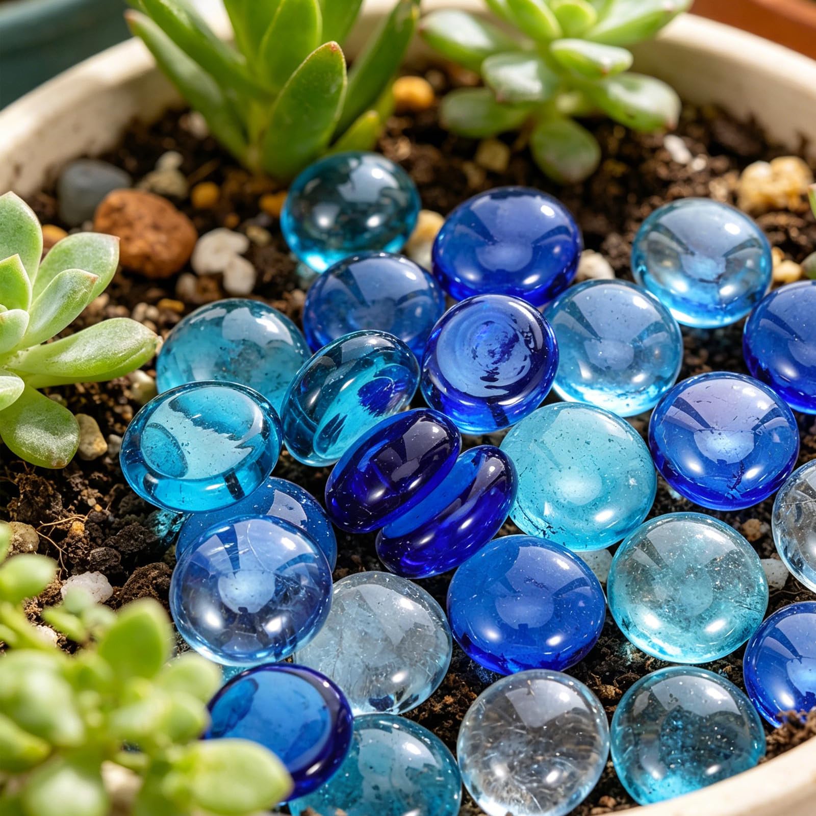 Abaodam Galets Verre Décoratifs Bleus pour Vase Surface Lisse et Plate Poids pour Aquarium Jardin et Décoration Intérieure