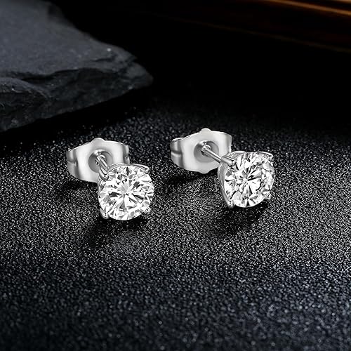 Miniatura 6 de MDFUN 5 Pairs Stud Earrings Sets 3-7MM 18K Gold Plated RoundCushionAsscherEmerald Cut Cubic Zirconia Earring Hypoallergenic Stud Earrings for Women