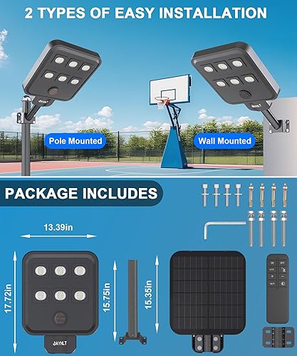 Miniatura 7 de JAYNLT Farolas solares para exteriores, 6500 K, luz comercial de estacionamiento resistente, luces de inundación solares del atardecer al amanecer,