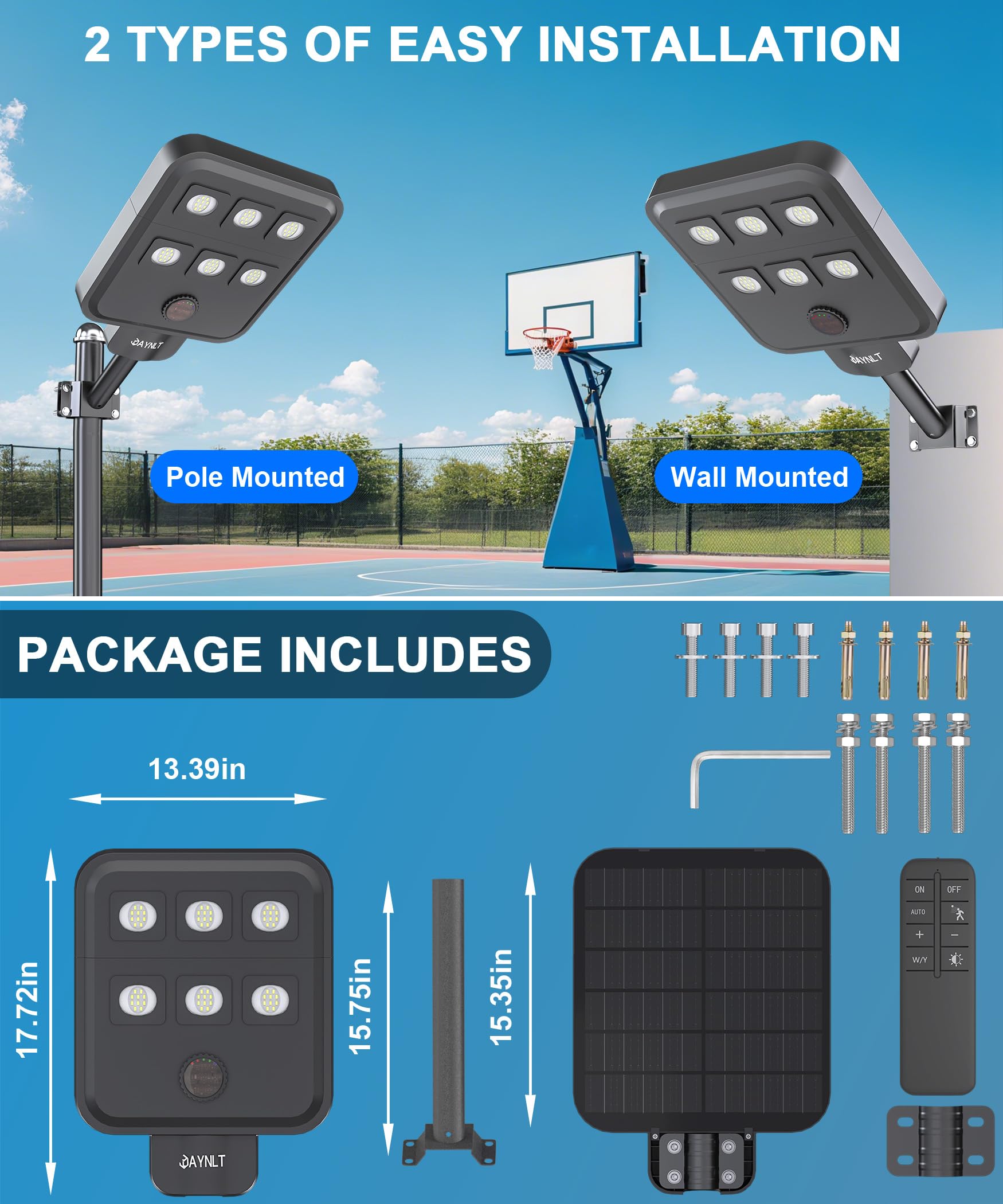 JAYNLT X-8000W Farolas Solares Exteriores, 6500K Potente Farola Solar con Sensor de Movimiento, IP67 Impermeable Foco Solar de Seguridad para Entrada Jardín