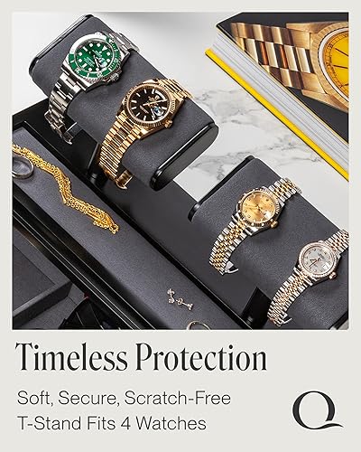 Vista 5 de QWATCH - Caja de acrílico para 2 o 4 relojes con bandeja de valet de joyería y cajón