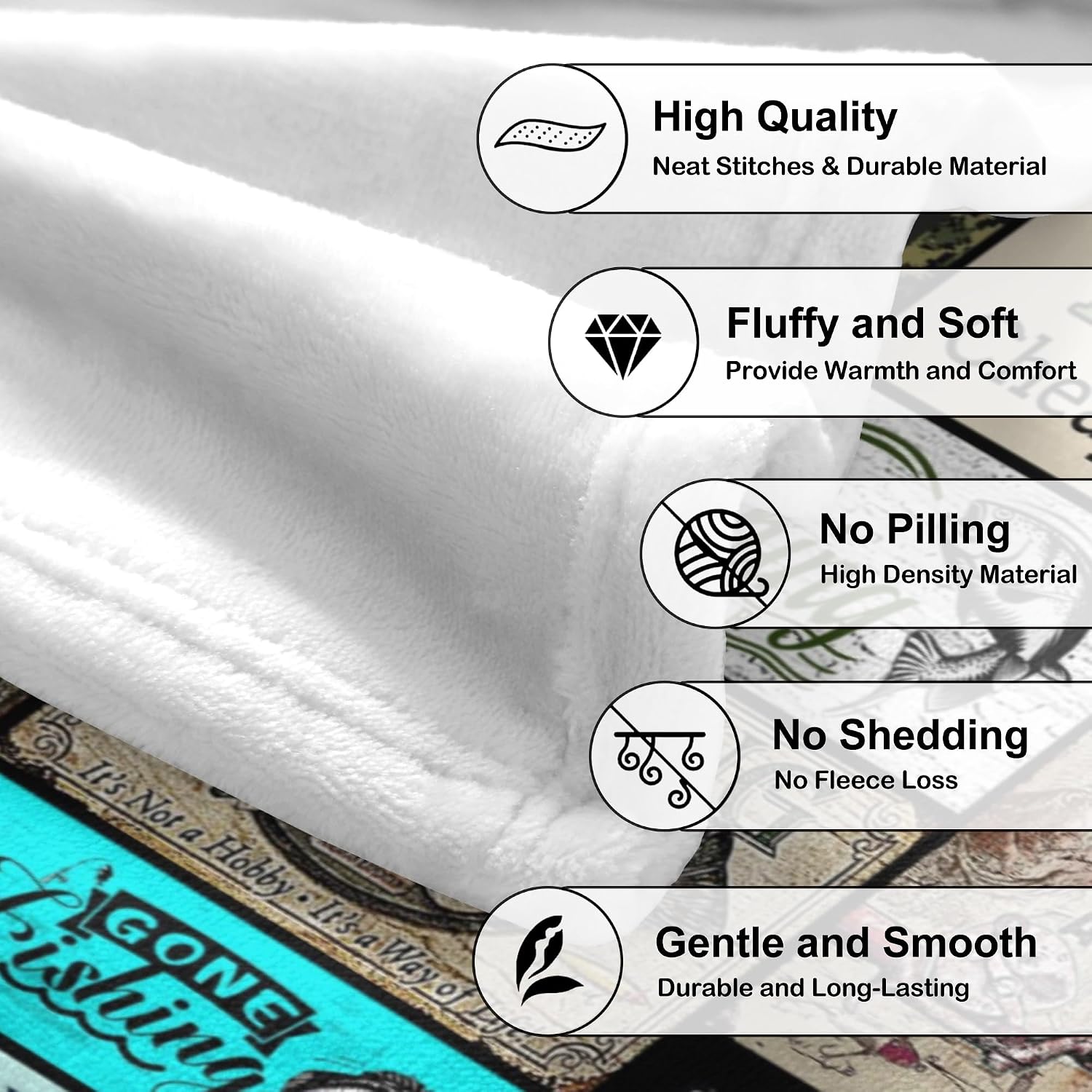 Fishing Blanket Gifts for Men Boy Dad, Vintage Fisherman Unique Fish Decor Soft Throw Blanket Gifts for Fish Lovers, Funny Warm Comfy Plush Flannel Fishing Blanket 80"x60" for Couch Bedroom Livingroom