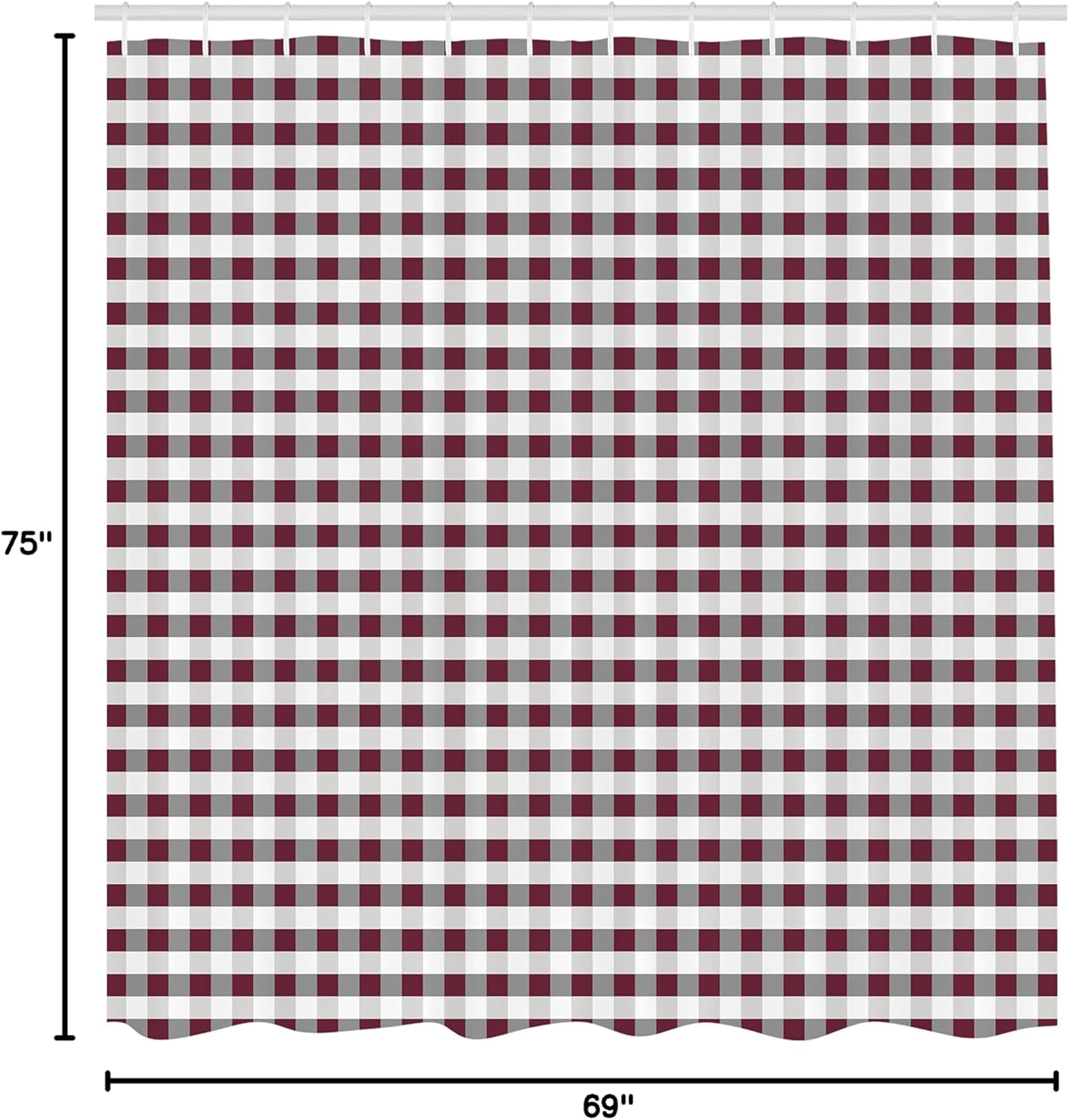 Ambesonne Checkered Shower Curtain, Monochrome Gingham Checks Classical Country Culture Old Fashioned Grid Design, Cloth Fabric Bathroom Decor Set with Hooks, 69" W x 75" L, Dried Rose