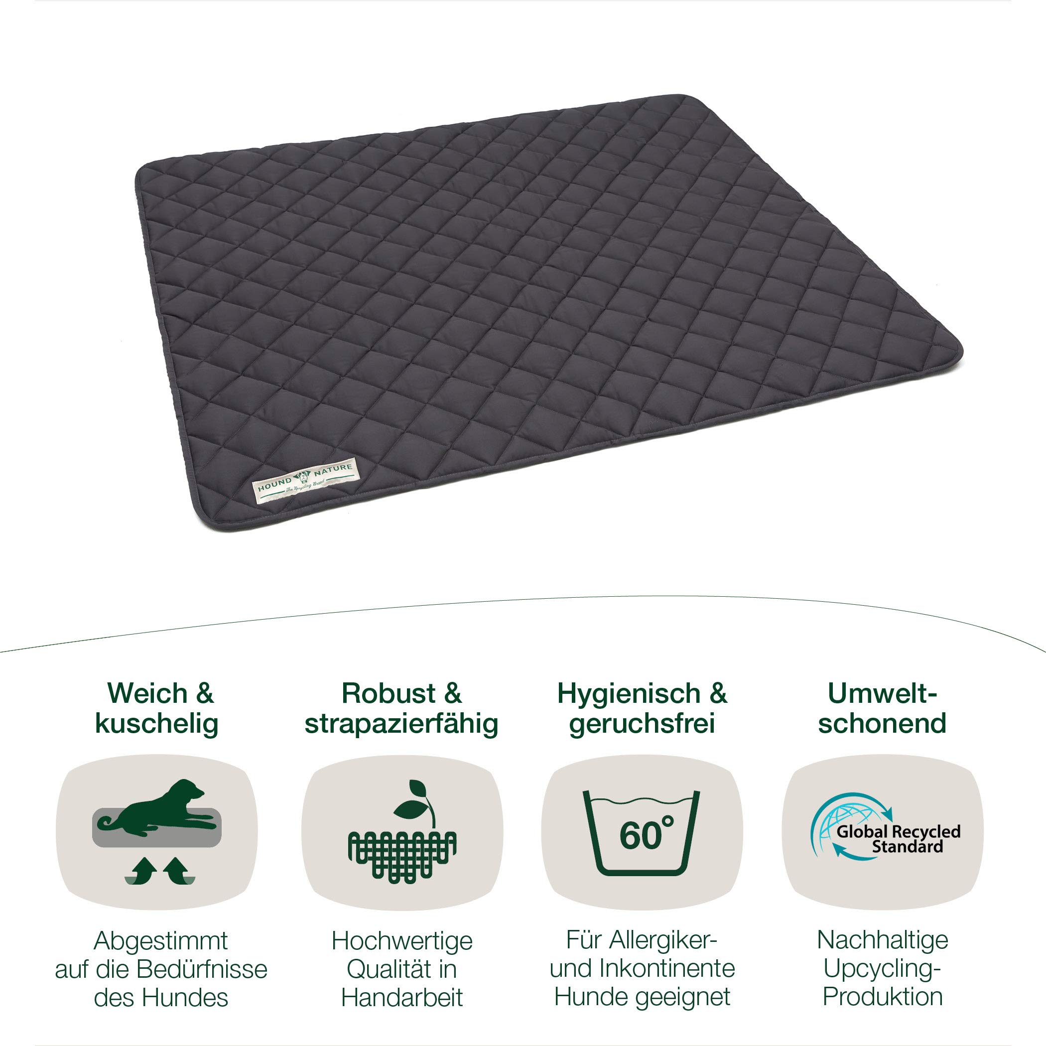 Hound & Nature Davos Manta ecológica para perros, suave, lavable, manta térmica acolchada, higiénica, resistente y sostenible (XL – 120 x 100 cm, gris)