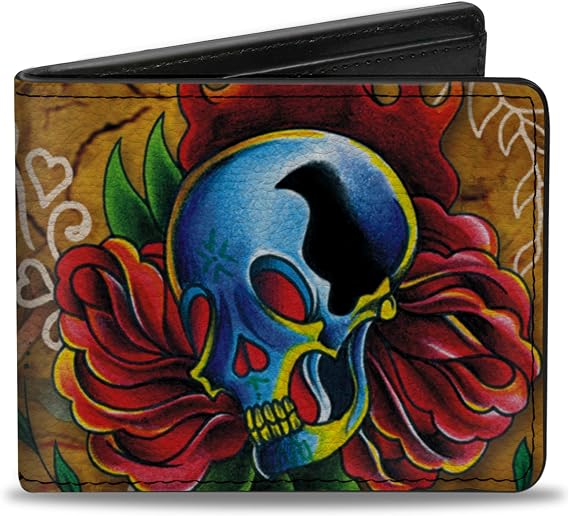 Buckle-Down Men's Standard PU Bifold Wallet-TJ-Candles & Skulls, Multicolor, 4.0