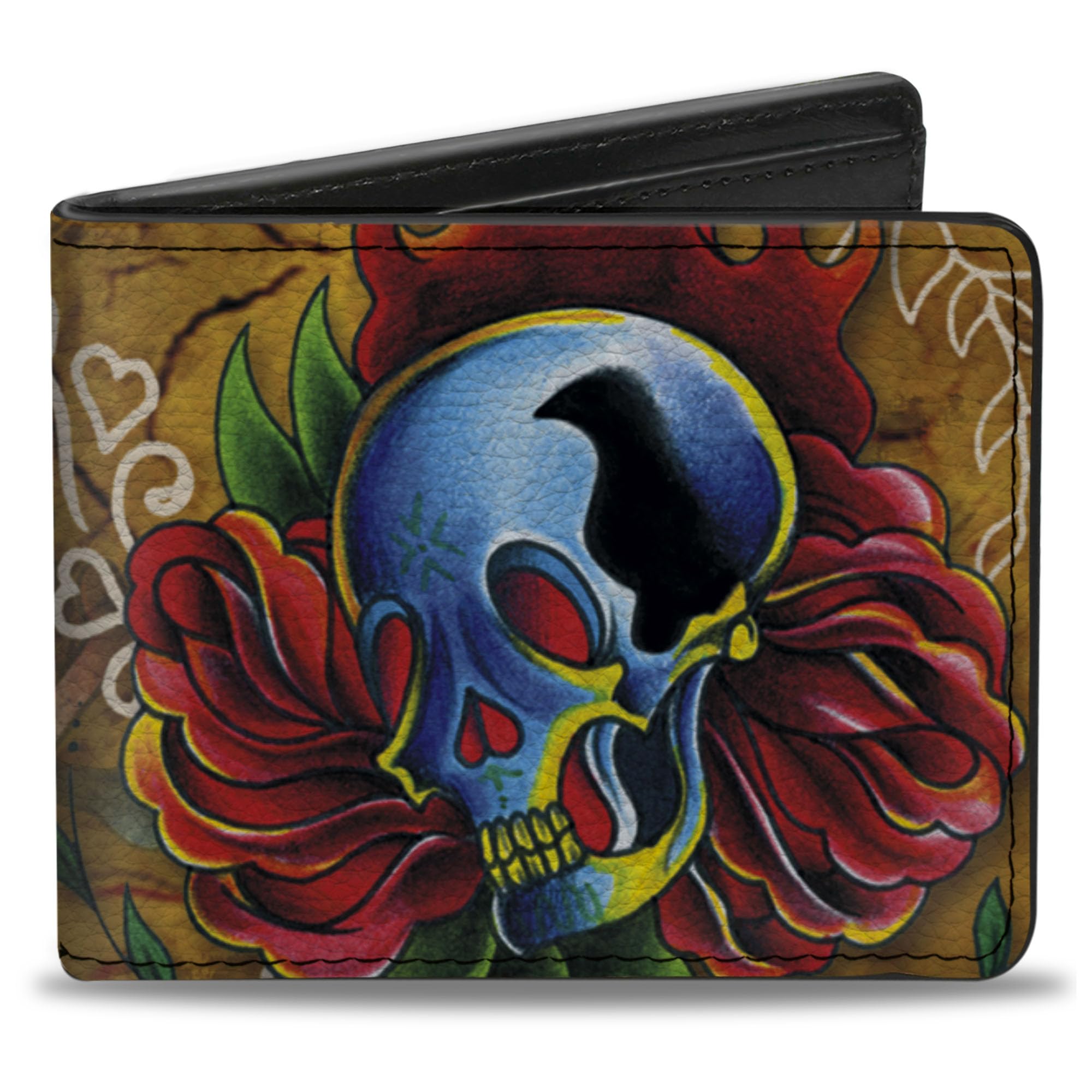 Buckle-Down Men's Bifold Wallet Tattoo Johnny Candles & Skulls Bi-Fold, Multicolor, 4.0" x 3.5"