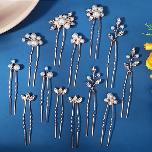 13 Pieces Pearl Crystal Bridal Hair Pins Rhinestone Flower Wedding