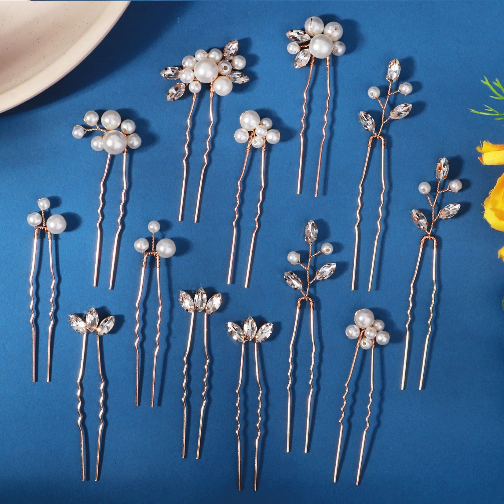 13 horquillas para el pelo de novia con cristales de perlas y diamantes de imitación, accesorio de graduación para mujer, peinados de boda