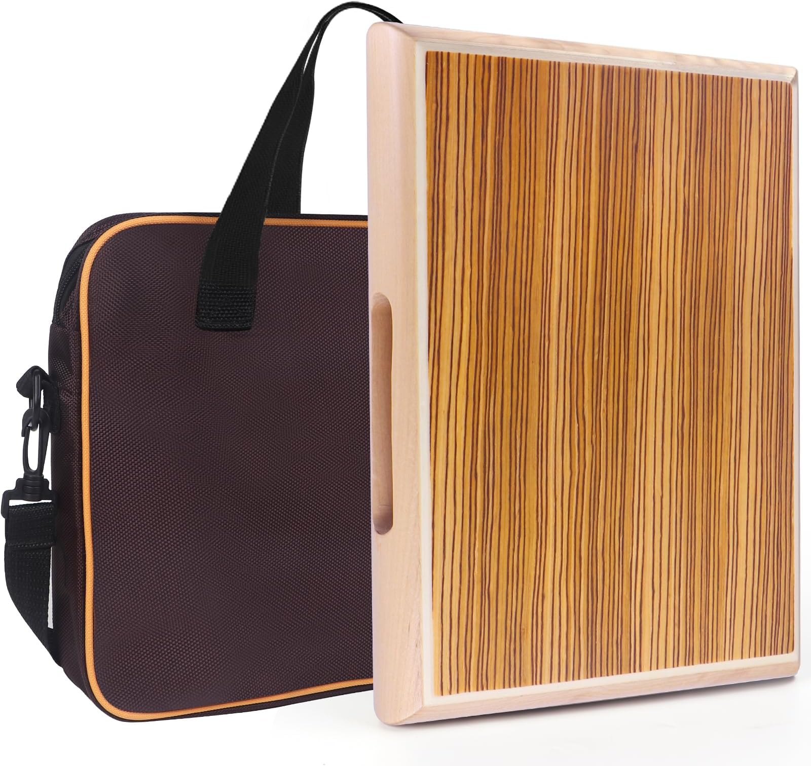 Cajon 12 x 9.4 x 1.7" Portable Drum, Zebra Wood Percussion Box With Adjustable Snares, Wrench, and Carrying Bag