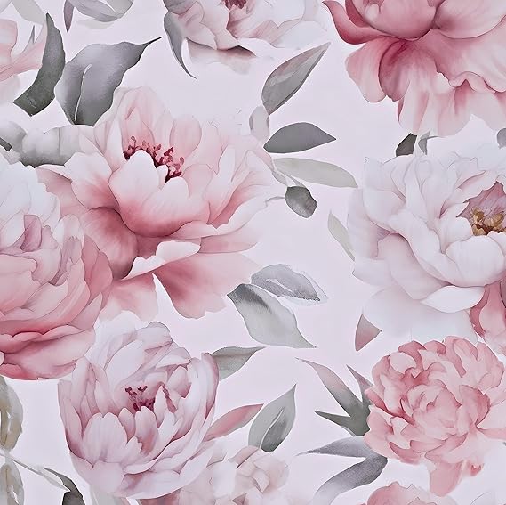 Floral Wallpaper Peel and Stick, Large White & Pink Flowers Contact