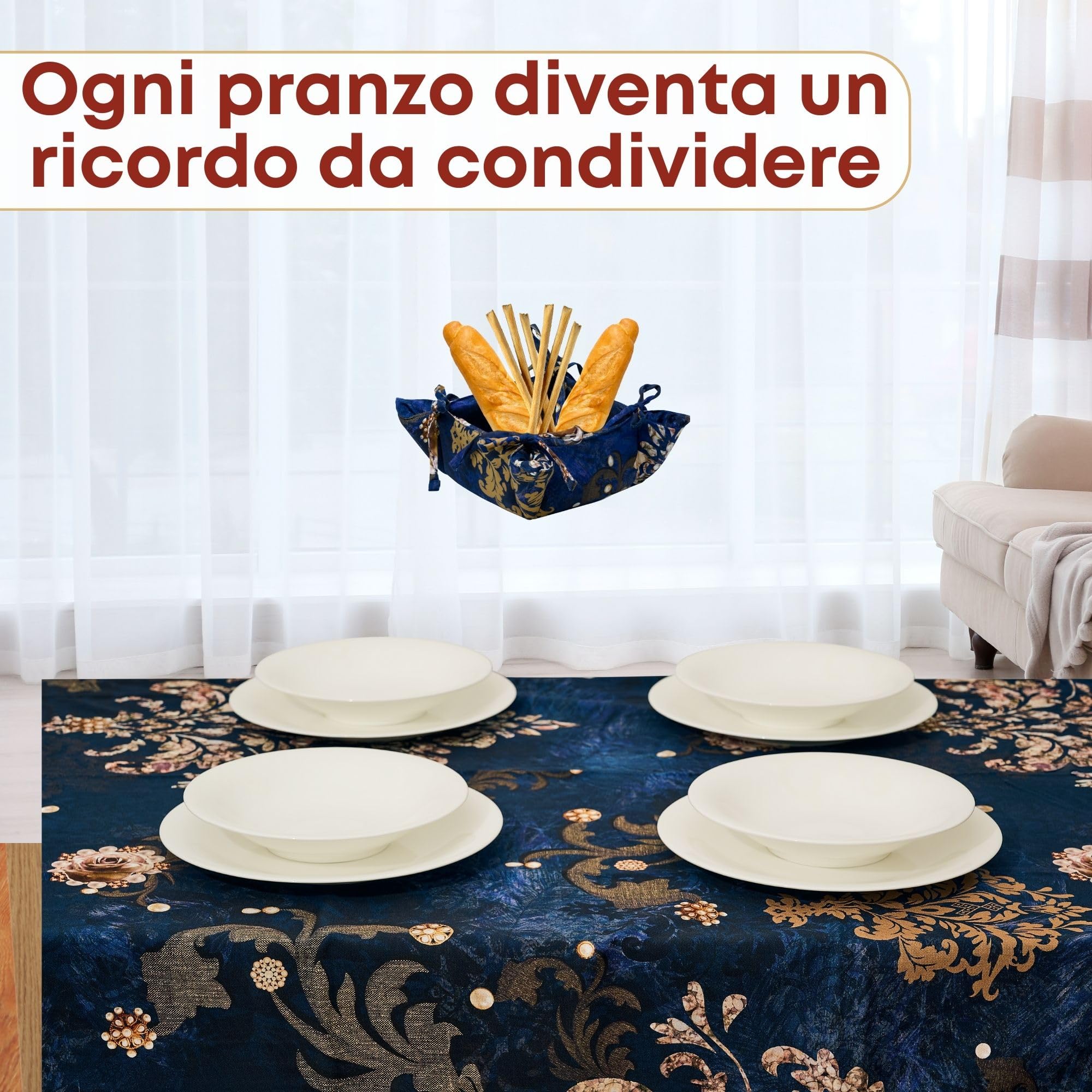 NAMAI - Set 8 Pezzi Danubio Blu, 100% Cotone, Lavabili in Lavatrice, Resistenti al Calore, Tovaglia Cotone 160x300, Runner Tavolo, Set Presine da Cucina e Strofinacci (Set Con Tovaglia 160x300)