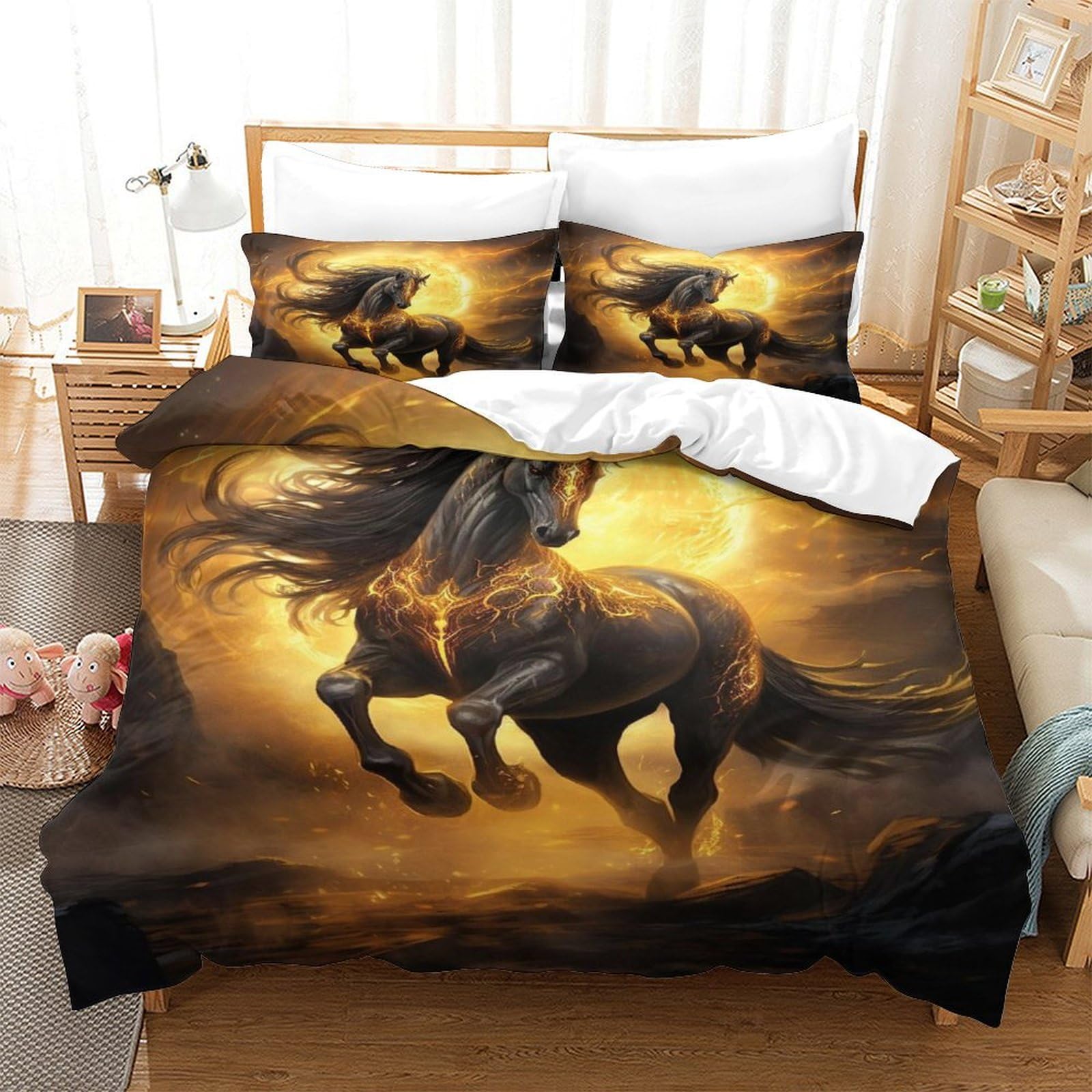 Housse de couette cheval lit Super King pour une chambre style nature 3D