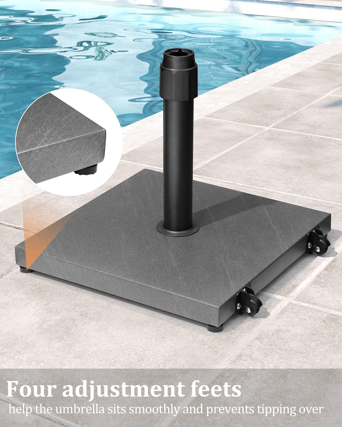 45lbs Patio Umbrella Base with Wheels - Heavy Duty Outdoor Patio Market Umbrella Stand for Deck with Rollers, Poolside, Balcony, Wind-Resistant Design, Grey