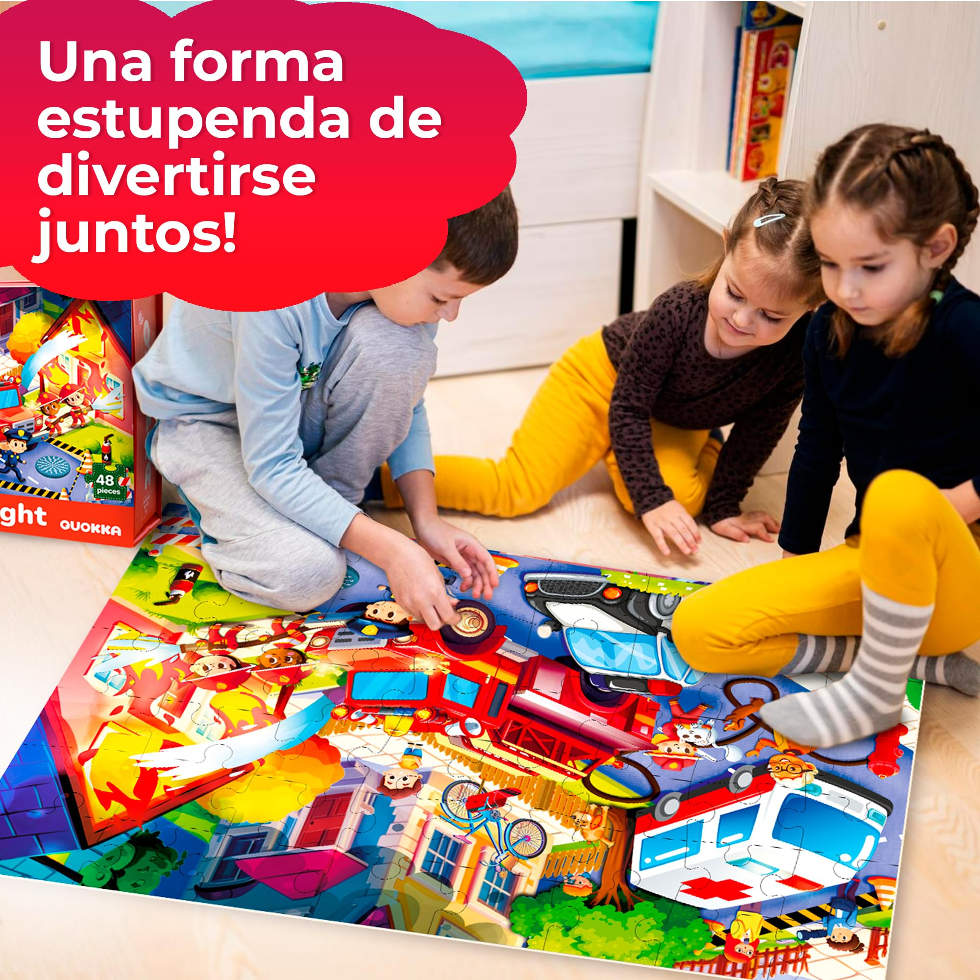 QUOKKA Puzzle Gigante Niños 3 4 5 Años - 60x90 cm 48 Piezas Puzzle XXL de Suelo Infantiles 5 6 Años - Grande Juguete Camión de Bomberos - Regalo Educativo para Niños y Niñas de 2 a 6