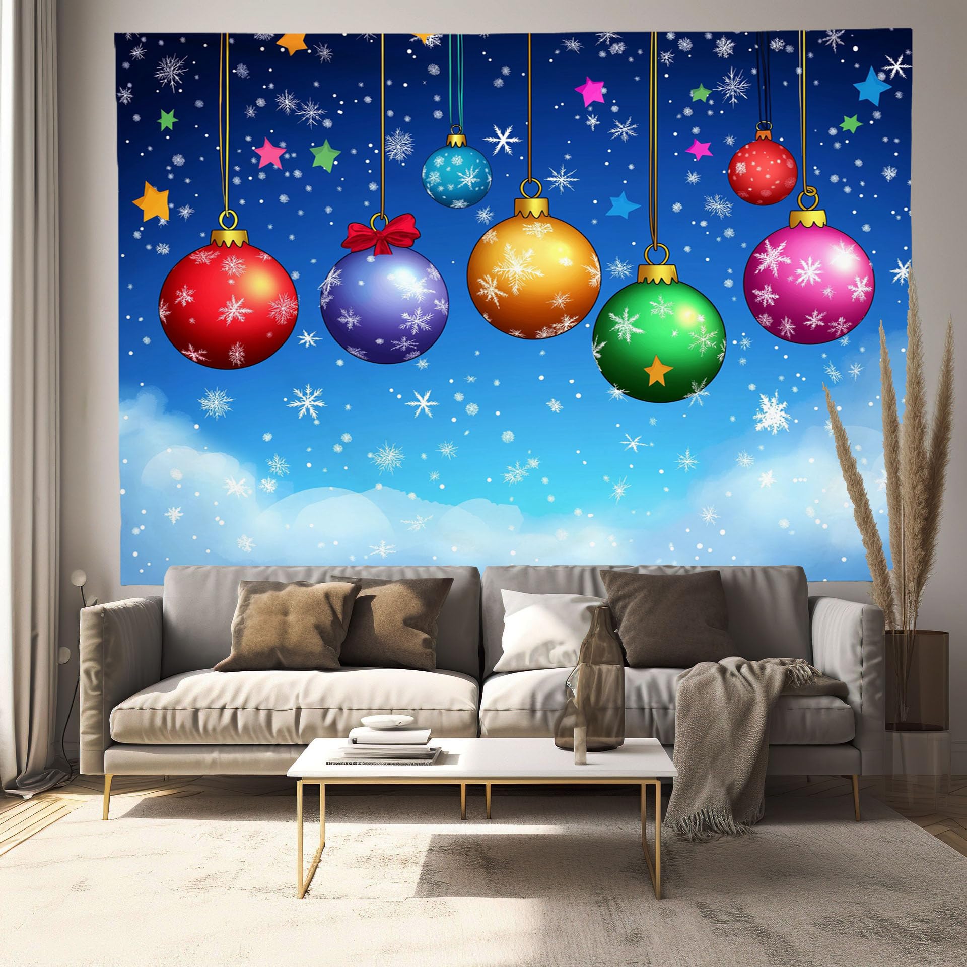 Couverture tenture murale flocons de neige et boules de Noël pour grand drapé mural bleu - 8