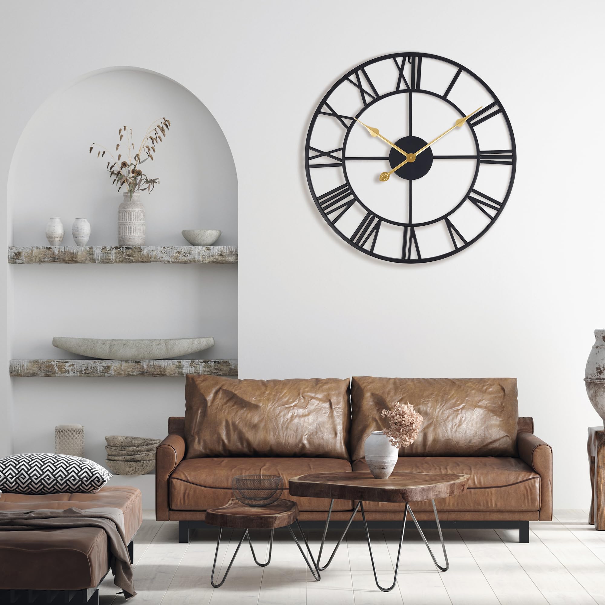 Lafocuse Grote roze wandklok roségoud stil metaal met 2 paar wijzers, elegante Romeinse cijfers wandklokken, grote klok voor woonkamerdecoratie, slaapkamer, kantoor, thuis, 40,6 cm