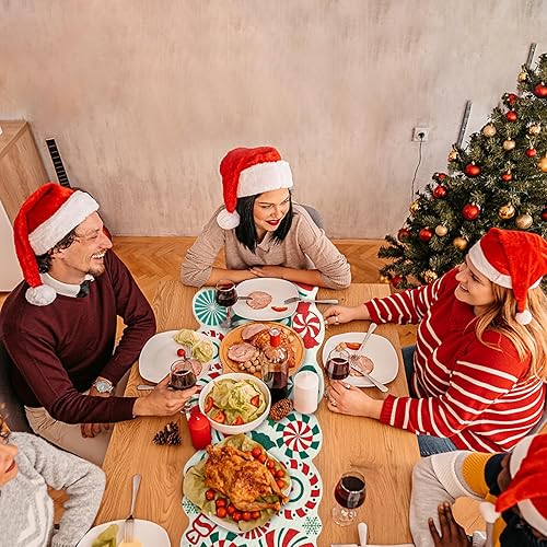 Miniatura 6 de FOIMAS Camino de mesa de dulces de Navidad, 71 x 13 pulgadas, diseño de piruleta de menta y caramelo, tapete de mesa para Navidad, decoración de
