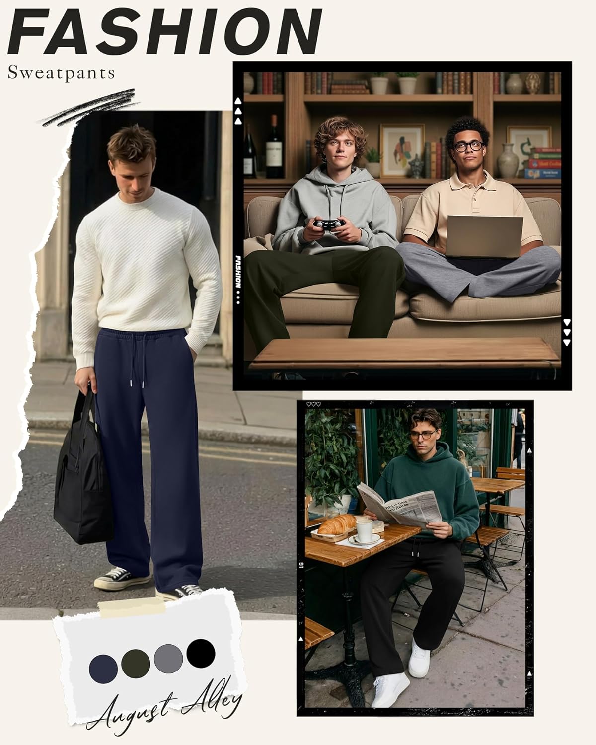 4 Pack Men's Big and Tall Sweatpant Thin Athletic Workout Jogger Open Bottom Baggy Drawstring Pants with Pockets - Image 3